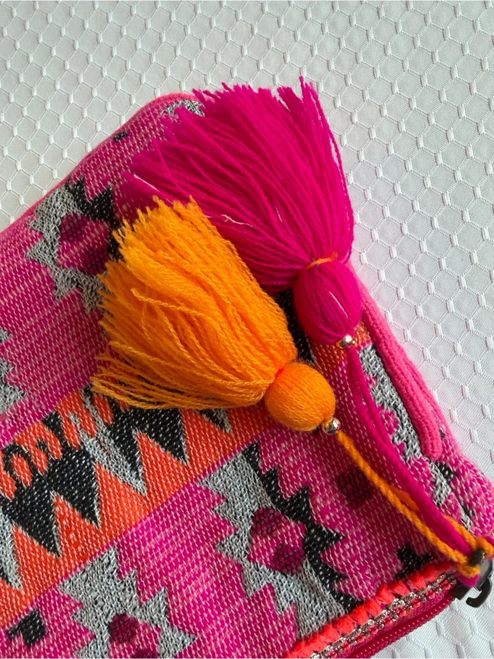 Bright Pink Aztec Tassel Zip Pouch